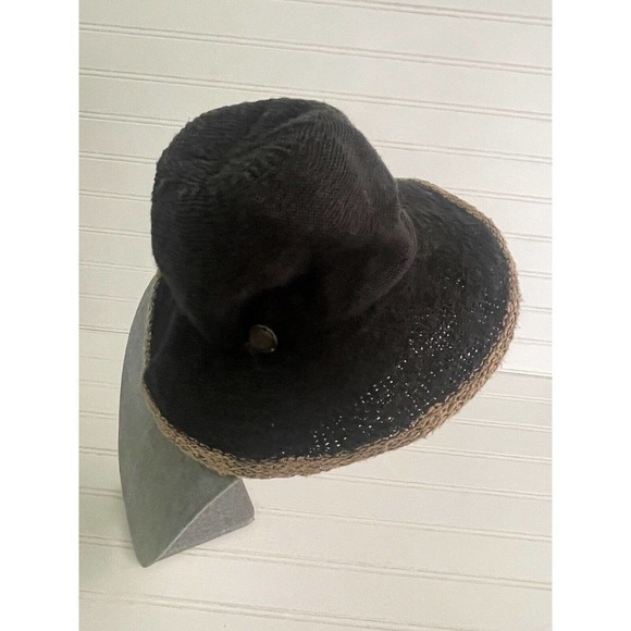 Shirheen Accessories - Shihreen Womens Cotton Blend Bucket Black Tan One Size Woven Brim Hat